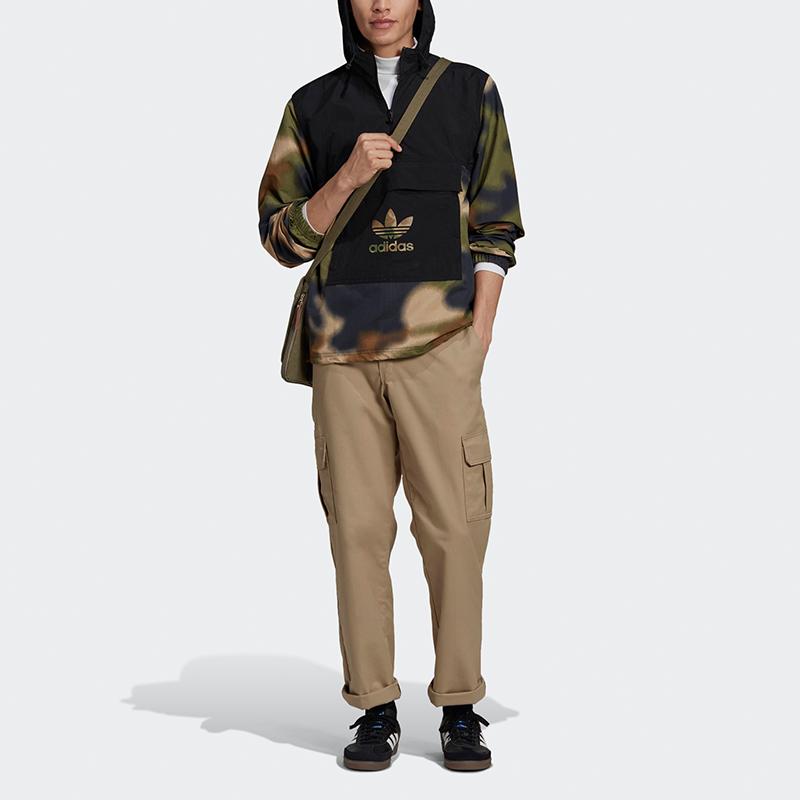 Adidas Originals Trefoil Half-Zip Hoodie With Camo Print Men Jacket Military-Green GN1875