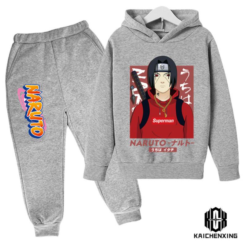 Комплект с капюшоном Наруто, детская одежда, одежда для маленьких девочек, повседневные свитера с капюшоном, детская одежда с капюшоном + брюки, 2 шт.