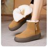 Winter Snow Boots Women's Soft Leather Short Boots with Fleece and Thickened Fur Integrated Flat-bottomed Warm and Cold-resistant Cotton Shoes