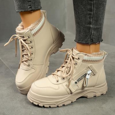 Модные новые зимние теплые ботильоны на флисе для женщин, ботинки на толстой подошве, спортивные, повседневные и удобные