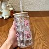 Bow Glass Cute Water Cup Cartoon Bow Glass Cup Striped Cute Doodle Coffee Mug Household Fruit Tea Lemonade Girls Gift