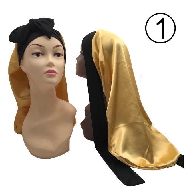 Ready to Ship Long Large Braid Hair Bonnet Sleeping Stain Hair Bonnets and Satin Silk Hair Wraps with Tie Scarf Bonnet