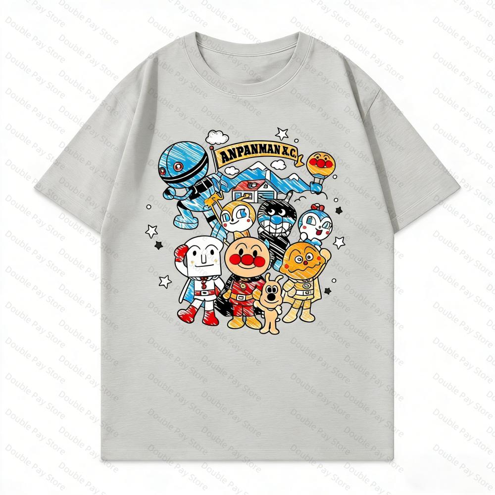 Vintage AAnpanman Friends Print T Shirt Harajuku Streetwear Funny Cartoon Crewneck Tops for Mens YK2 Shirts Woman tshirts