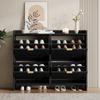 Modern shoe cabinet, with 4 flap compartments, shoe rack, shelves, entrance area or hallway, black, dimensions: W110/H90/D24 cm(OLD SKU:N657P201550B)