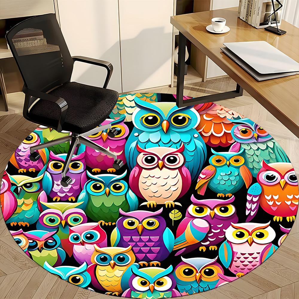 1pc Owl Pattern Office Round Area Rug, Indoor Mat Suitable For Office, Under Office Chairs Bedroom Living Room Home Decor, Room Deco
