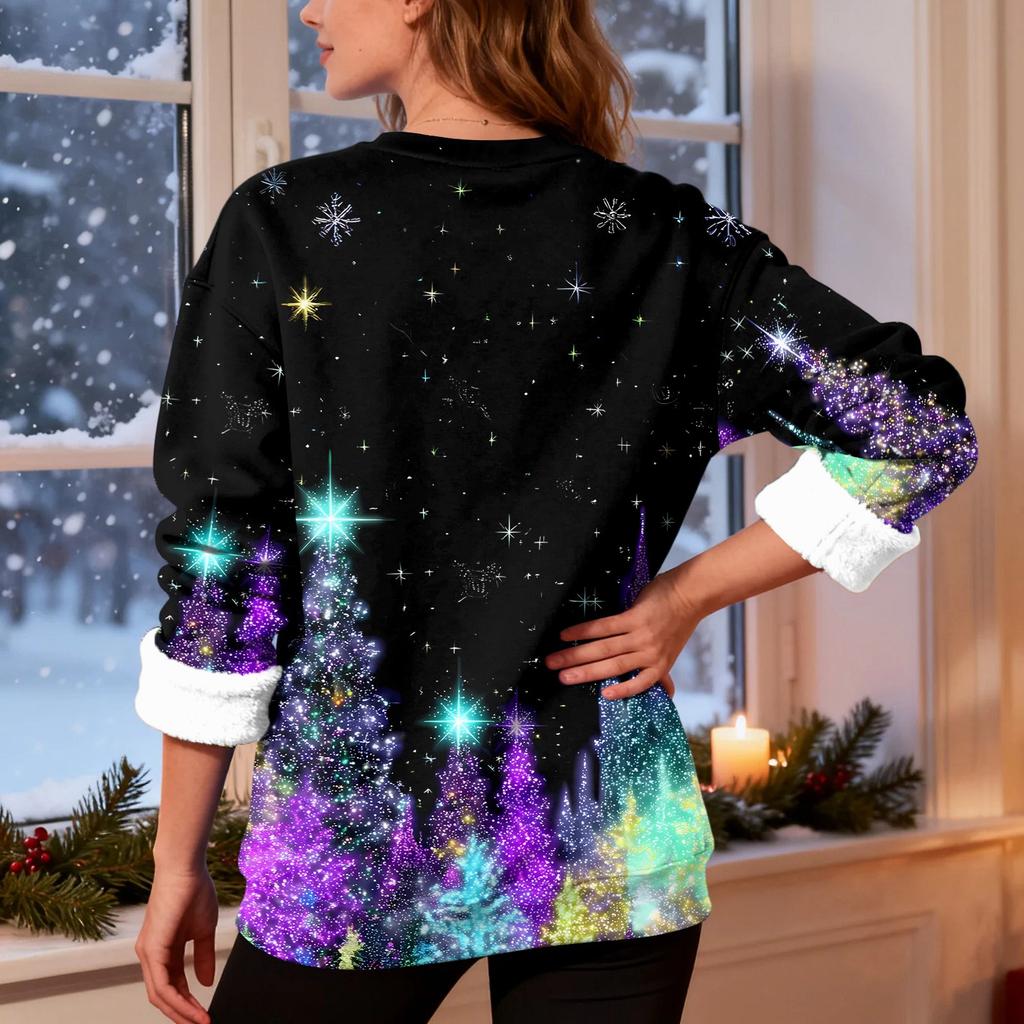 Women's Fashion Casual Long Sleeve Christmas Printed Round Neck Top Sweatshirt