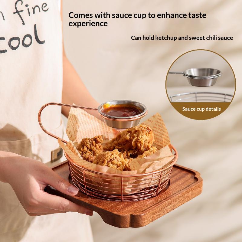 Creative Snack Basket Organizer with Hanging Sauce Cup for Stainless Steel Display