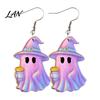 Non-oxidizing Earring Hooks 1 Pair Acrylic Halloween Earrings, Cute Pink Ghost Dangle Bow Detail Earrings Drop Holiday Costume Jewelry for Women