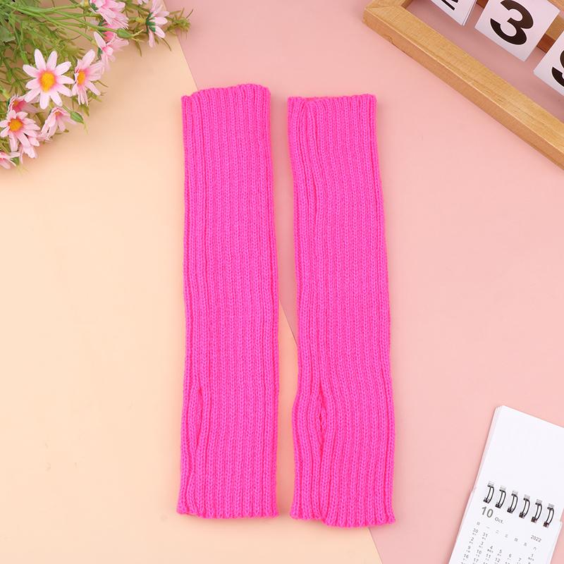 Женские вязаные теплые длинные перчатки без пальцев, зимние варежки с однотонными рукавами и рукавами, повседневная мягкая одежда для девочек, перчатки в стиле панк