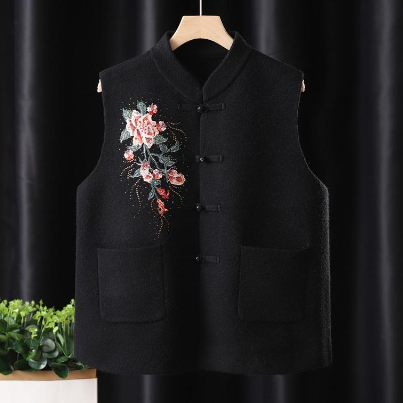 Spring and Autumn Velvet Vest Grandma Wear Thickened Vest Jacket Mother Old Man On Clothes Autumn Clothes Embroidery