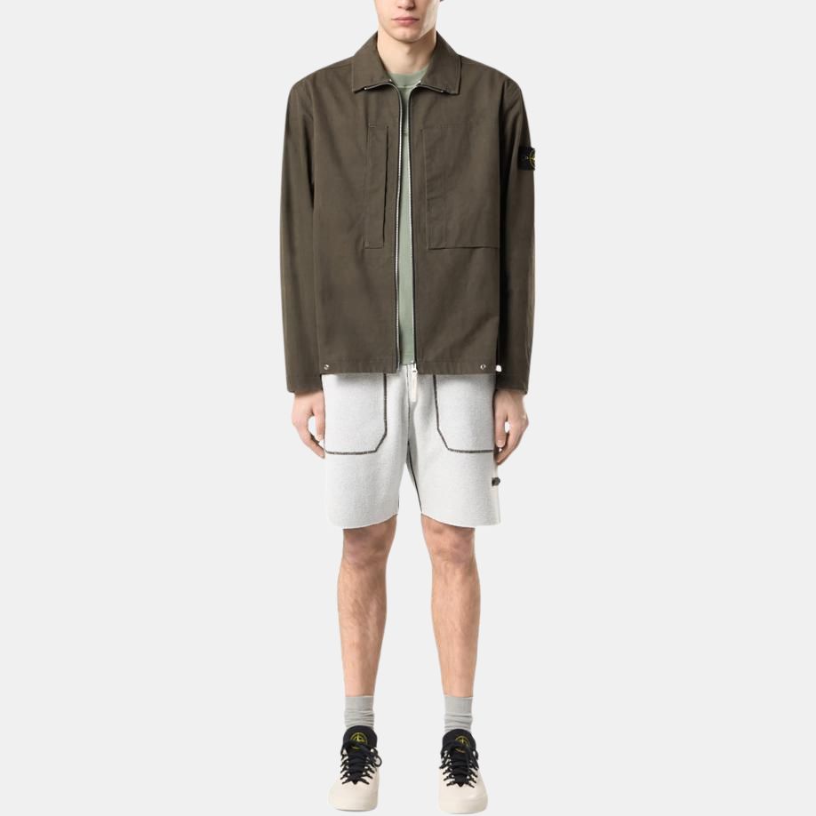 Stone Island Spliced Collar Zip Long Sleeve Jacket Men jackets Military-Green K1S151200024S0110-V0054