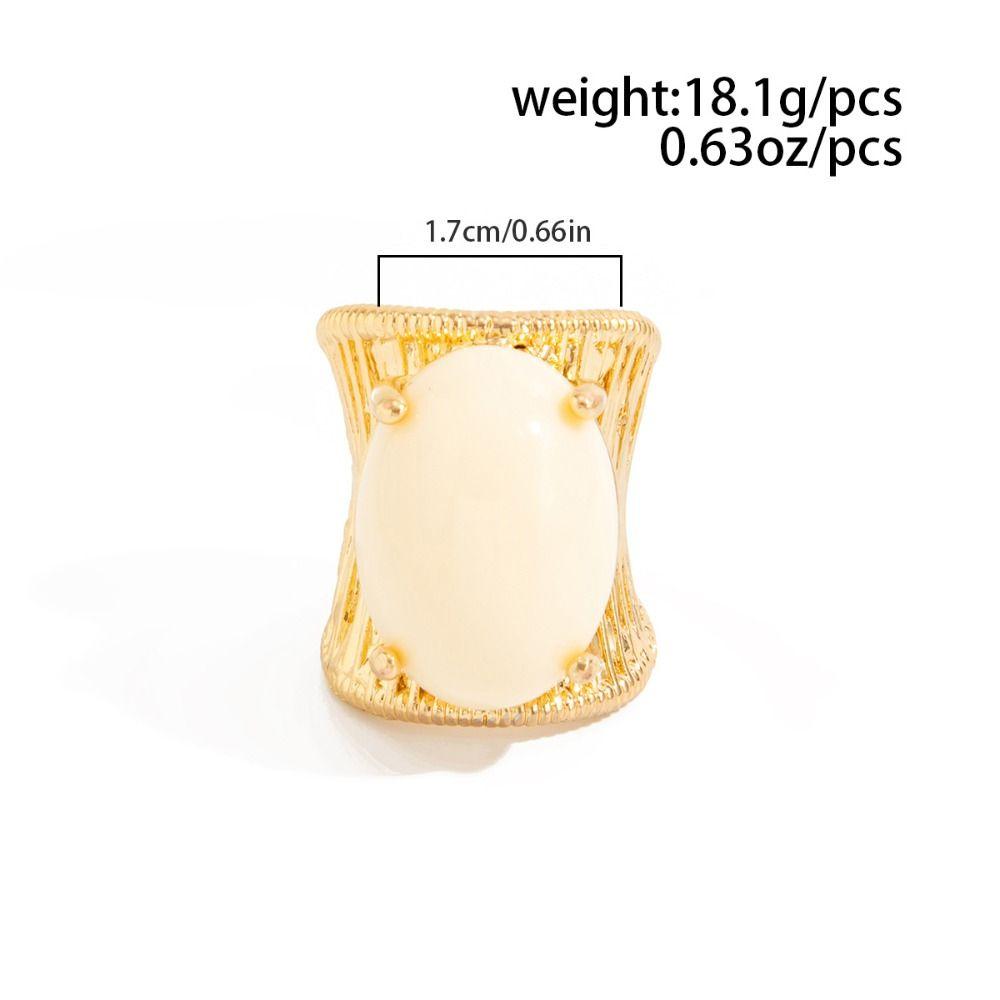 Alloy Chunky Metal Ring Exaggerated Imitation Gemstone Wide Surface Ring Metal Stripe Vintage Style Opening Ring Jewelry Gift
