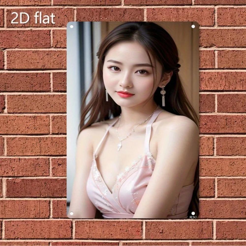 Flowerin Minimalist Wall Art Retro Female Face Poster Pink Blush Metal Sign Vintage Home Decor