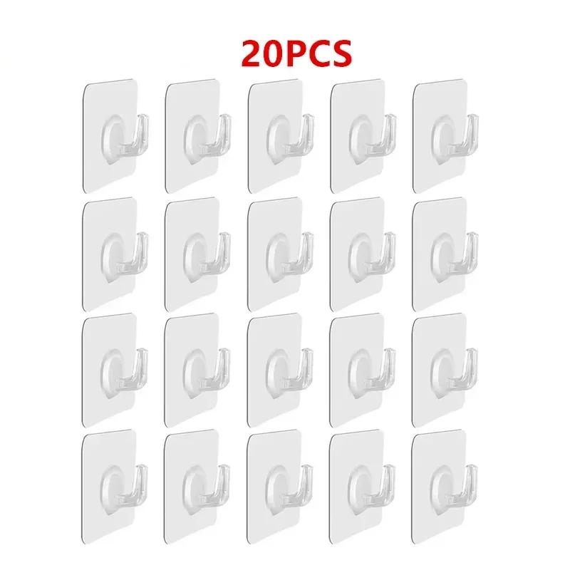 5/10/20/30/40Pcs Self-adhesive Hook Transparent Door Wall Hook Child Heavy Load Rack Kitchen Bathroom Towel Key Rack Sticky Hook