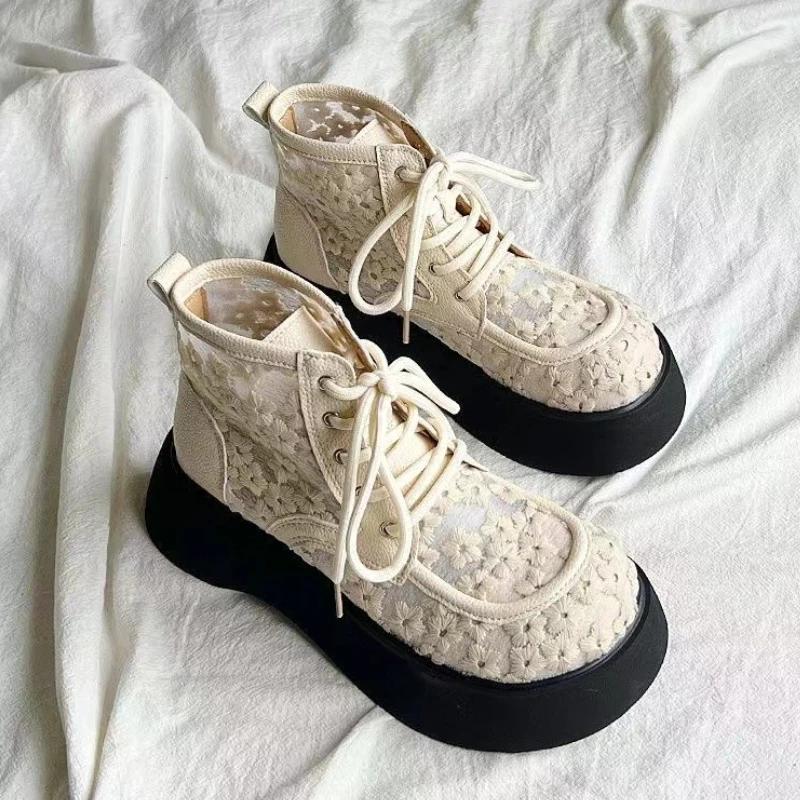 Модные летние короткие сапоги из полой сетки для женщин, тонкие дышащие туфли на толстой подошве, модные универсальные повседневные сандалии для принцессы