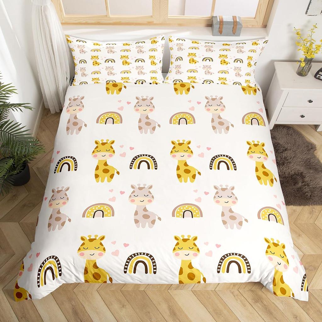 Cartoon Animal Rainbow Duvet Cover Queen Kawaii Elephant Bedding Set Kids Bedroom Decor Quilt Cover Polyester Comforter Cover