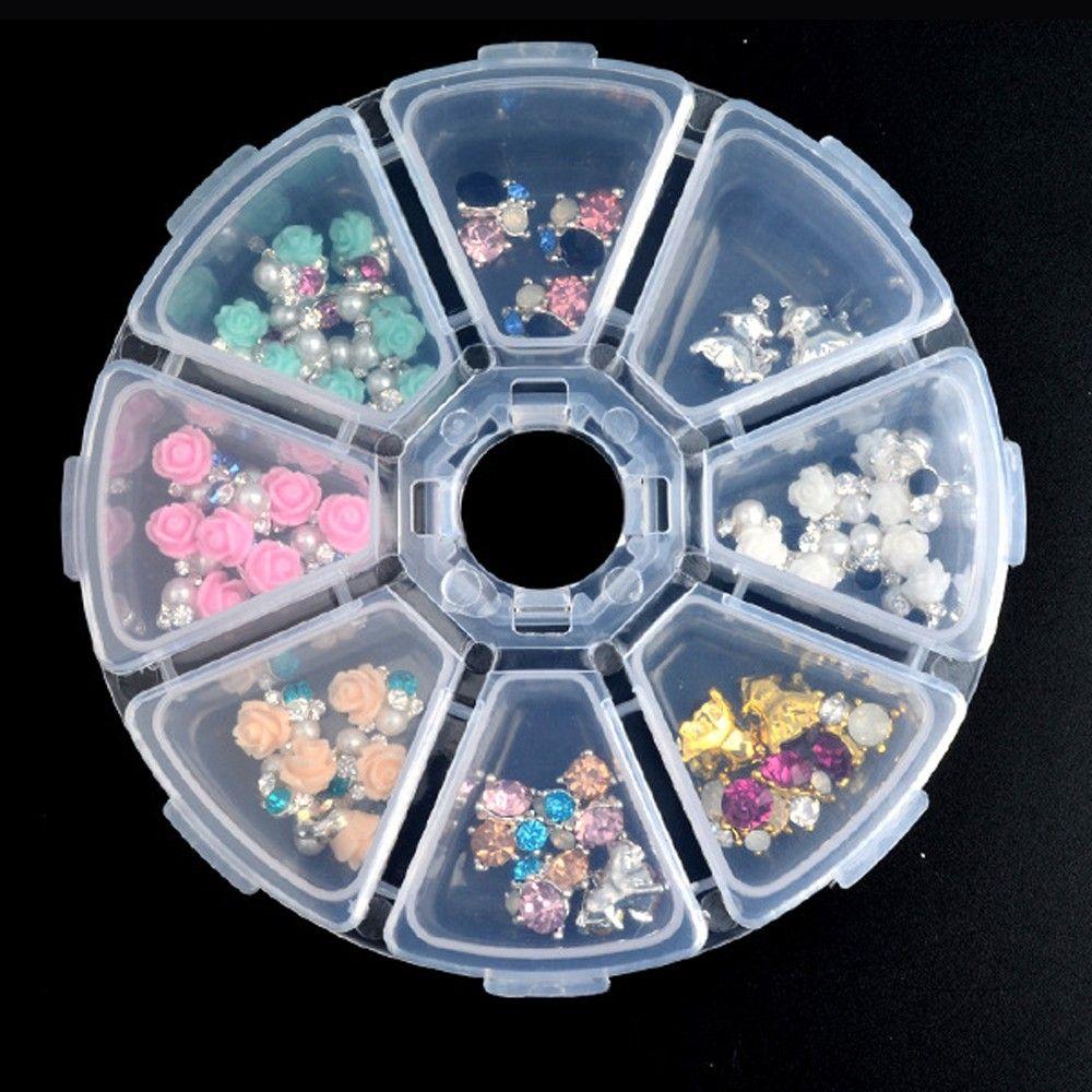 Round Beads Organizer Empty Storage Box Jewelry Container Nail Art Rhinestones Case 8 Grids