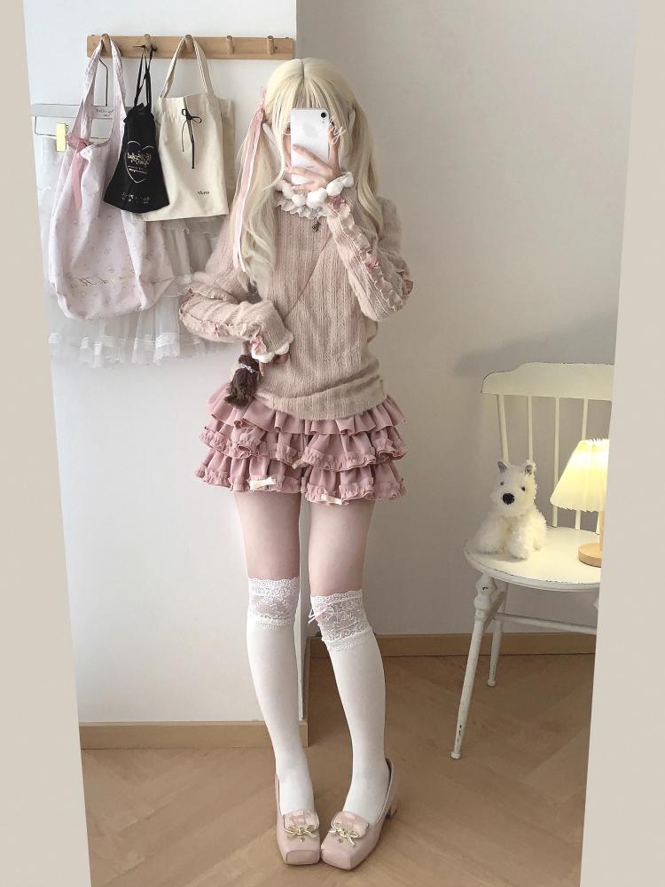 Юбка мини с милыми оборками Y2K для женщин, юбка-бантик в стиле кавайной Лолиты, юбка-трапеция в стиле Харадзюку в японском стиле с высокой талией, розовая, синяя, с тортом