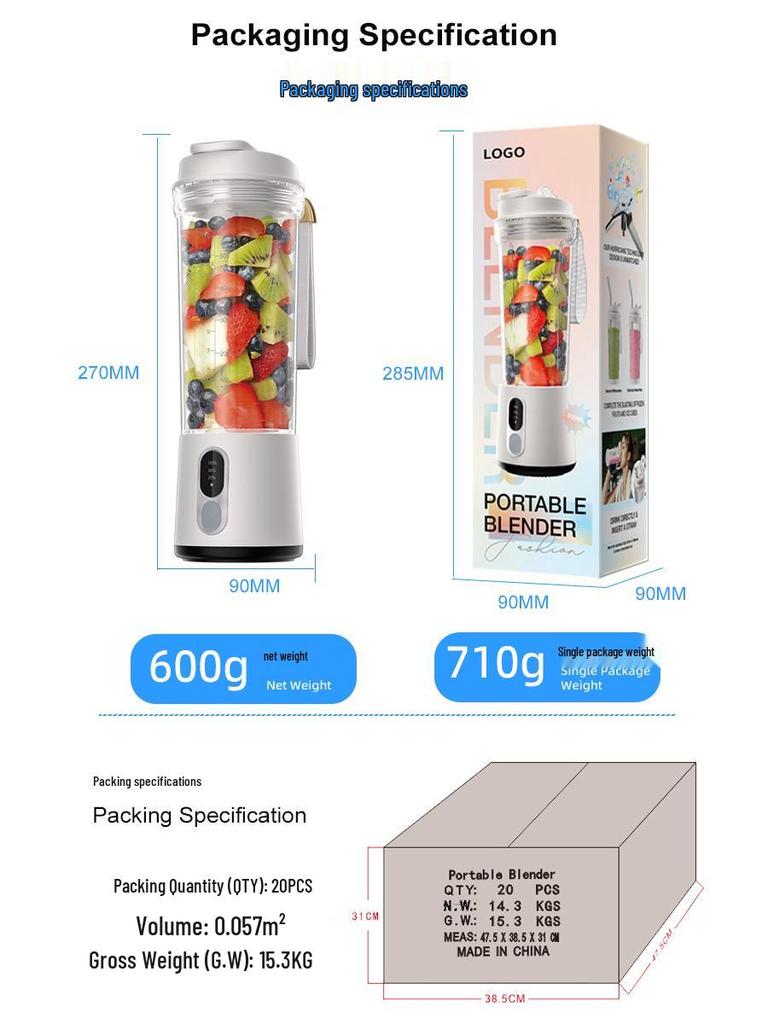 Портативный многофункциональный блендер и чаша для сока - 600 мл, обновленная соковыжималка для измельчения льда