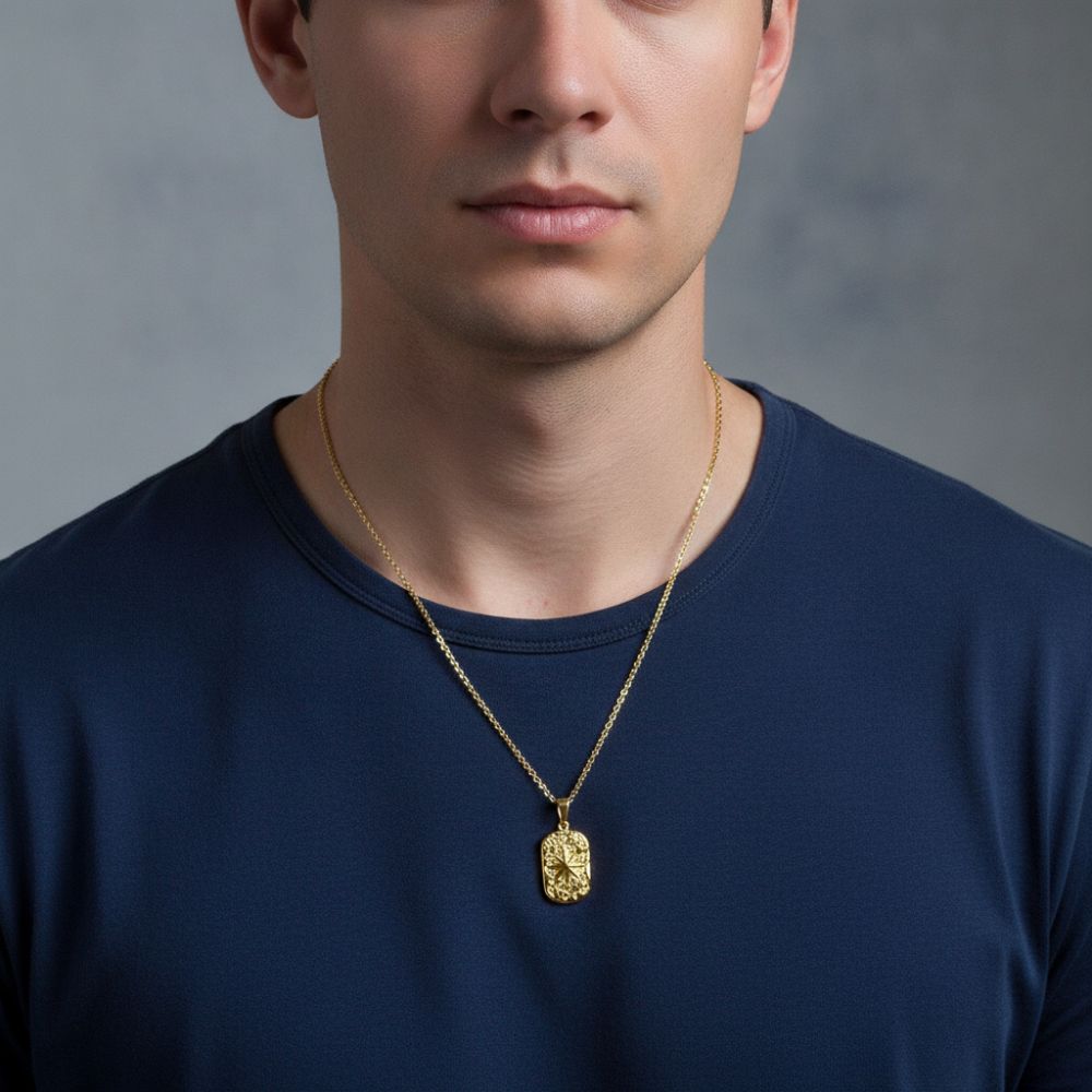 Non Fading Compass Pendant Necklace Silver Color Geometric Pendant Necklace for Men Women