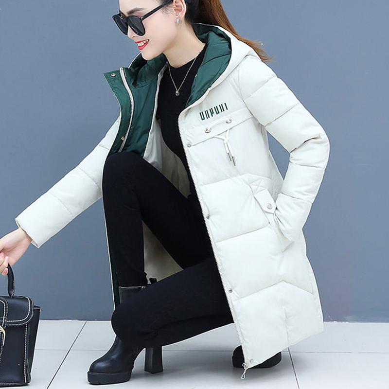 Winter Women Parkas Casual Hooded Jackets Autumn Warm Letter Print Long Female Coat Zipper Outerwear