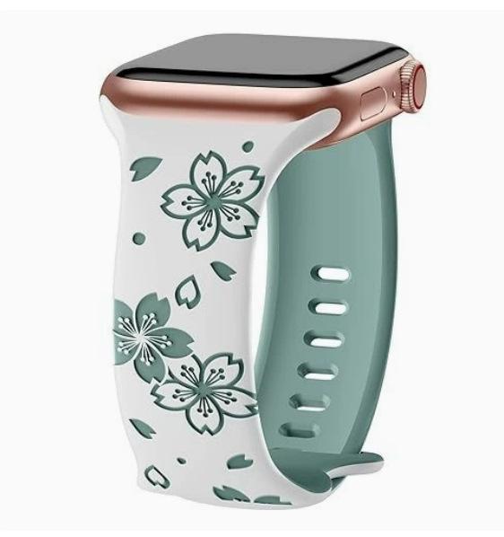 Силиконовый ремешок для Apple Watch с 3D-лазерной гравировкой в виде цветущей сакуры и застежкой-бабочкой