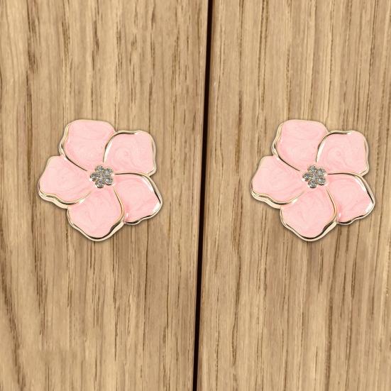 Small Storage Box Knobs Petal Cabinet Knob, Flower Drawer Pulls with Rhinestone Center, Zinc Decorative Metal Alloy Floral Dresser for Bedroom