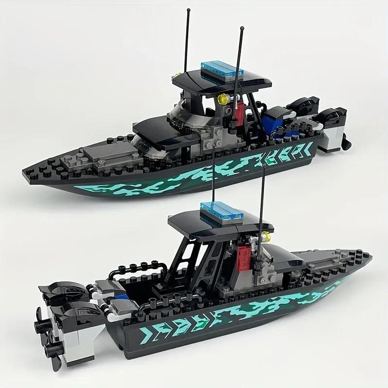 89 шт. Городская Полиция Moc SWAT Черный Камуфляж Морской Скоростной Катер Штурмовой Катер Модель Маленький Пазл Строительный Блок Игрушка Аксессуары