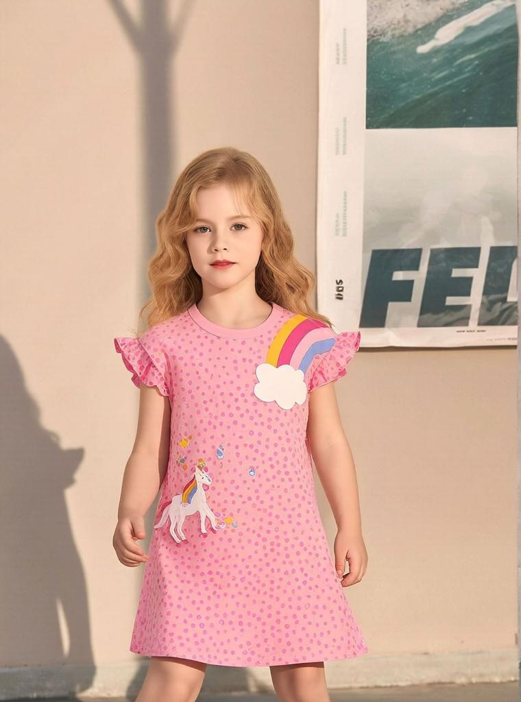 Girls Summer Cartoon Cat Dress Striped Princess Fashion Kids Dress