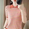 Women's Striped Summer Knit Polo Sweater - Short-Sleeve Cotton T-Shirt with Sweet, Comfortable Style