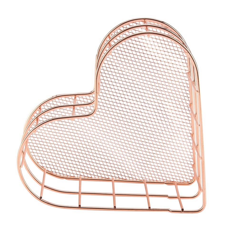 Rose Golden Heart Shape Storage Basket Heart Shaped Metal File Storage Basket Household Use