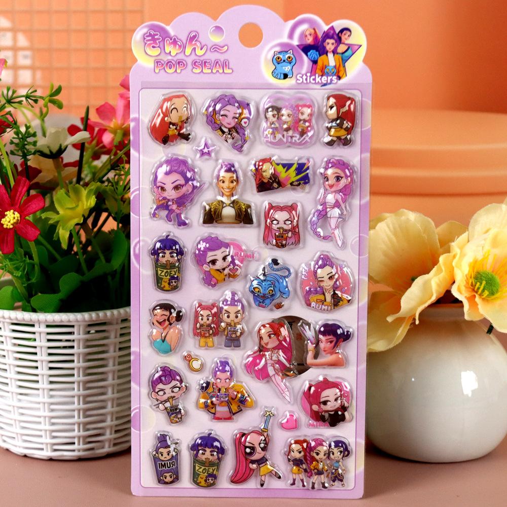 New Cute Cartoon Kpop Demon Hunter 3D Relief Stickers Kawaii Anime Bubble Decals Luggage Phone Notebook Reward Sticker Toy Gift