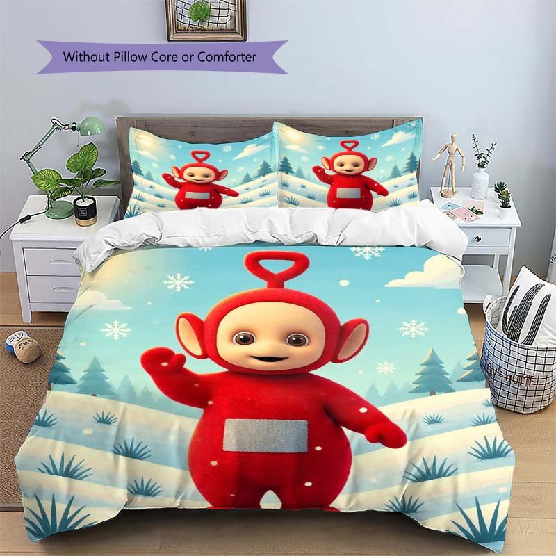 Red Teletubbies Winter Snow Forest Print Duvet Cover Set Soft Bedding Set For Bedroom Home Decoration