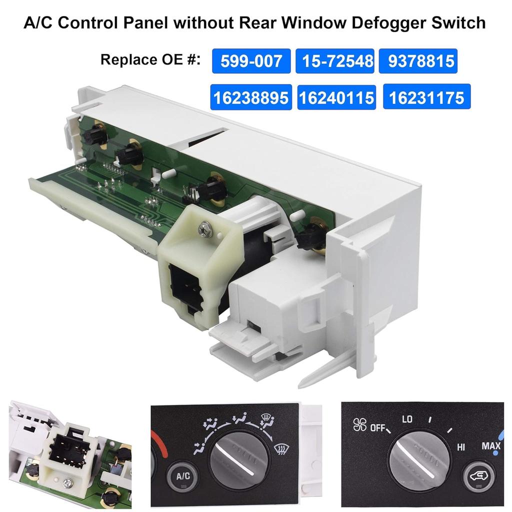 9378815 15-72548 599-007 AC Heater Control Panel Climate Control Module Switch Without Rear Window Defogger For 1996-1999 Chevy Truck GMC C1500 C2500