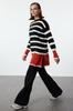 Women's Elegance Style Hijab Sweater Black Red Striped Knitwear Sweater