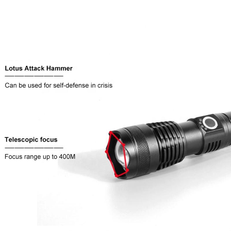Xhp70 Масштабируемый перезаряжаемый фонарик Аварийный фонарь Тактический алюминиевый супер яркий мощный светодиодный фонарик