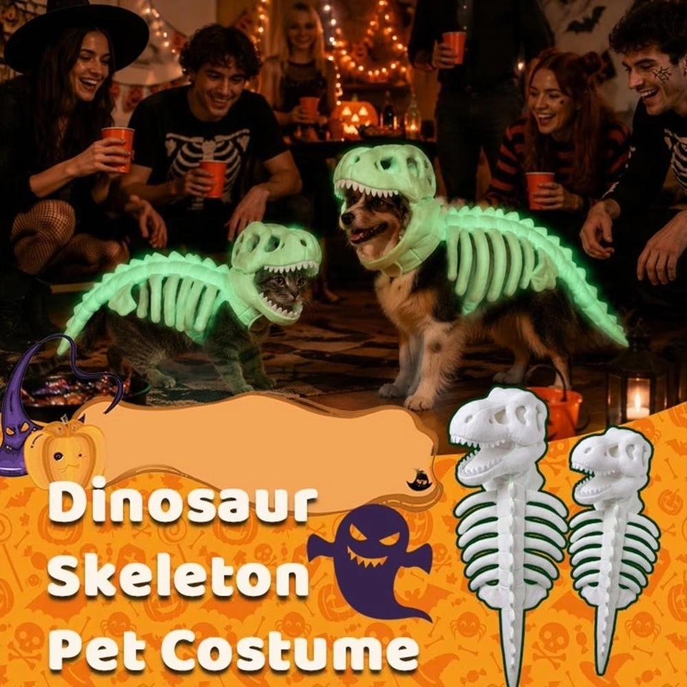 Hood Outfit Dinosaur Skeleton Cat Costume Soft Plush Pet Dino Skull Hooded Costume Cat and Dog