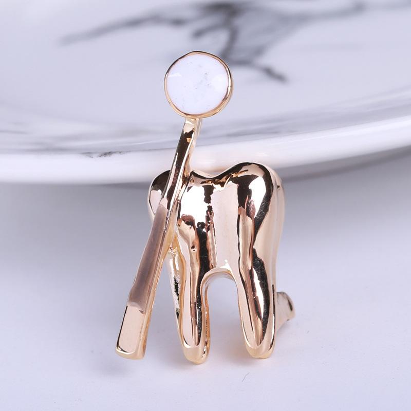 Gold Silver Dental Mirror Brooches Women Doctor Dentist Uniform Brooch Pins Fashion Jewelry Decoration
