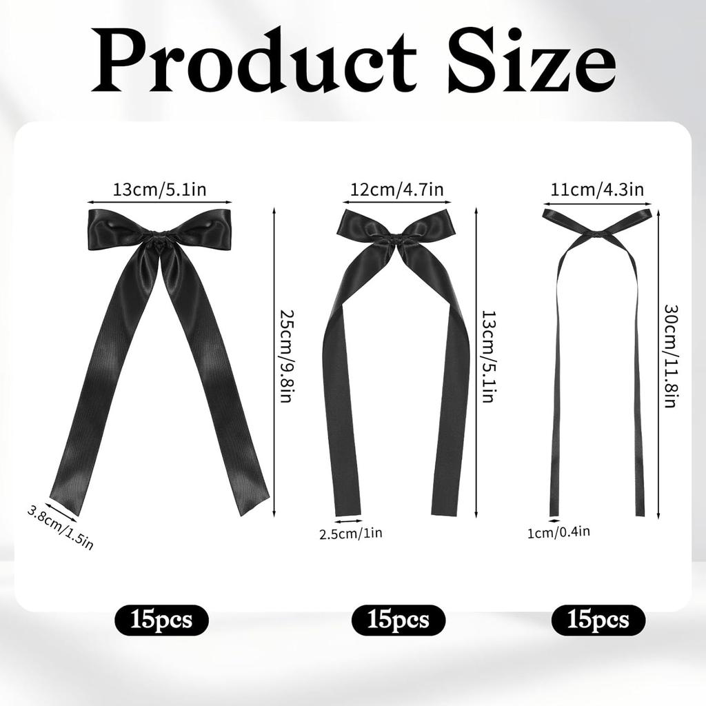 45pcs Ribbon Bow Wall Decor, 3 Sizes Black DIY Bows Photo Backdrop, Black Bows Birthday Decorations, for Home Room Bedroom Decor, Birthday Baby