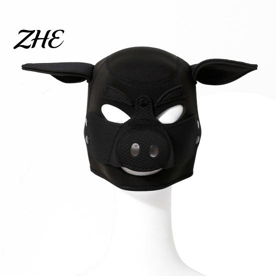 Comfortable Face Covering Piggy Head Mask, Adult Couple Role Play Cosplay Mask for Party, Realistic Animal Funny Full Headpiece Halloween, BDSM