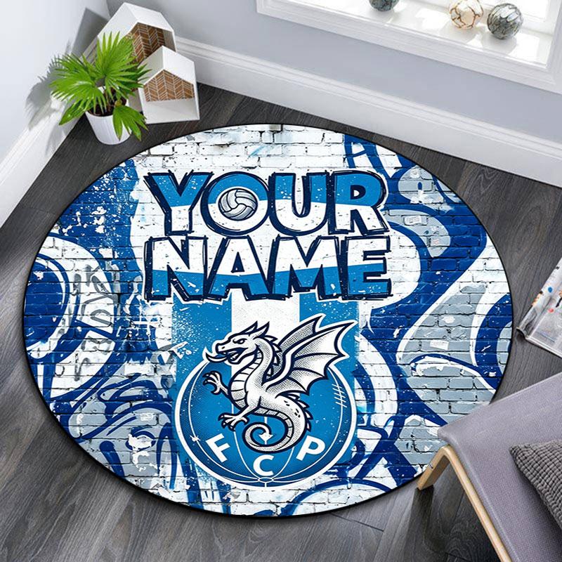 Custom Name,FC Porto pattern round rug,Carpet Rug for Living Room Bedroom Playroom ,Non-slip Floor Mat,Holiday Gifts and Birthday Gifts.