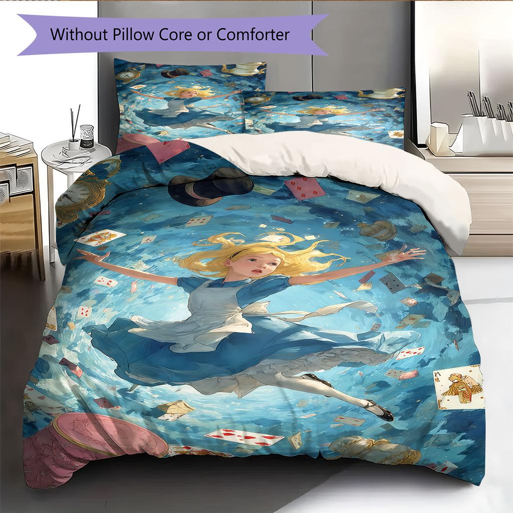 Alice Wonderland Magic Bedding Quilt Set Quilt Cover Pillowcase Home Decoration Birthday Gift (1 * duvet cover + 2 * pillowcase, without core)