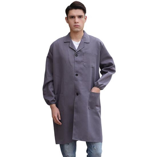 Work Coat Lapel Long Sleeve Single Breasted Easy Care Wrinkle Resistant Work Jacket with Large Patch Pockets Functional Workwear