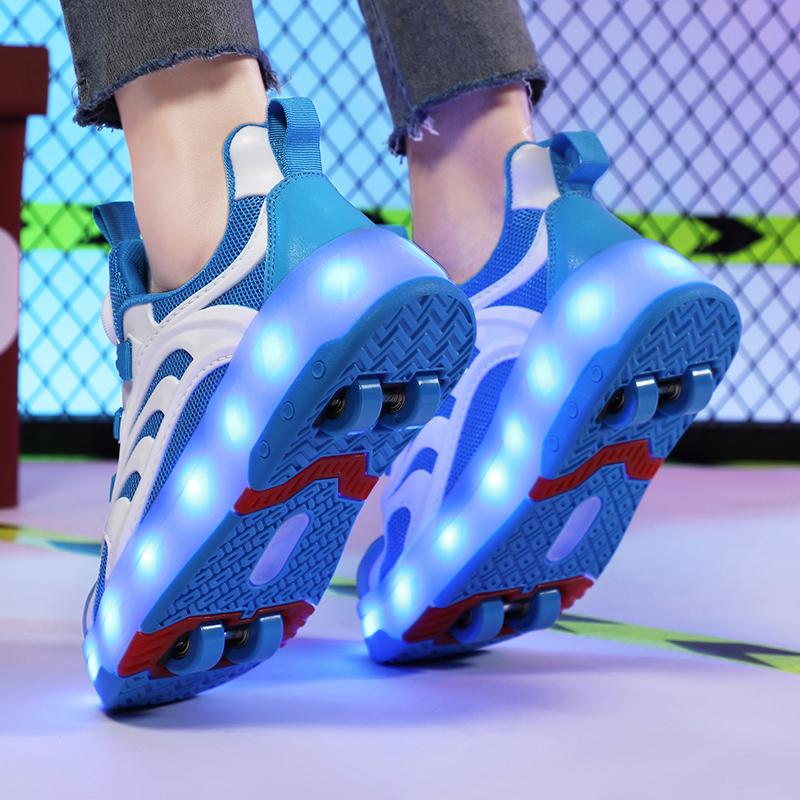 TUINANLE Светящиеся кроссовки с двумя колесами, светящаяся обувь для роликовых коньков, светодиодная обувь для девочек, зарядка через USB