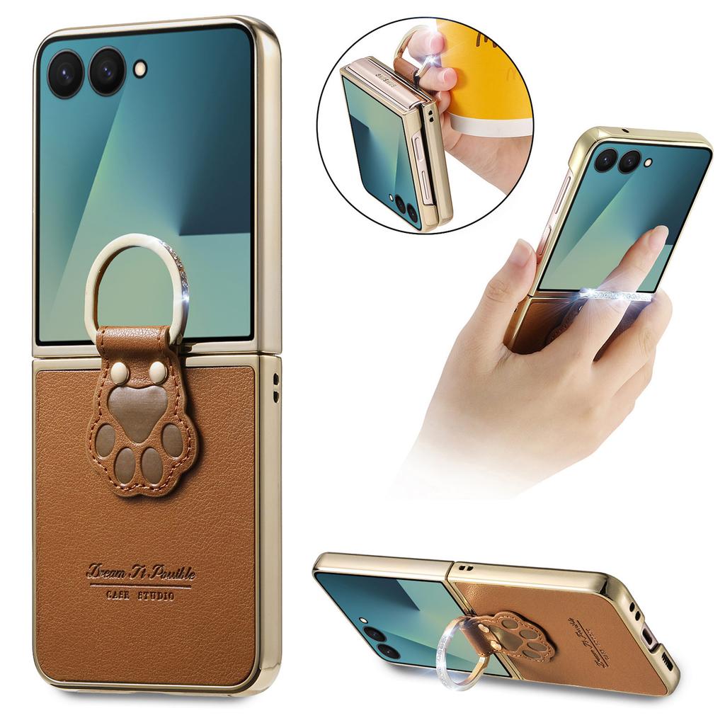 Bling Ring Holder Fashion Leather Case for Samsung Galaxy Z Flip 8 Flip8 5G Flip 7 6 5 4 Flip6 Flip7 FE Flip5 Flip4 Cover Capa