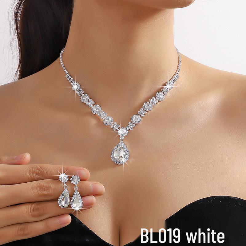 Европейский и американский многоцветный набор украшений со стразами: Зеленый, Синий и Красный Ожерелье, Серьги, Браслет и Кольцо