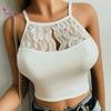 Women Crop Corset Top Lace Through Sexy Suspender Hollow Out See Bra