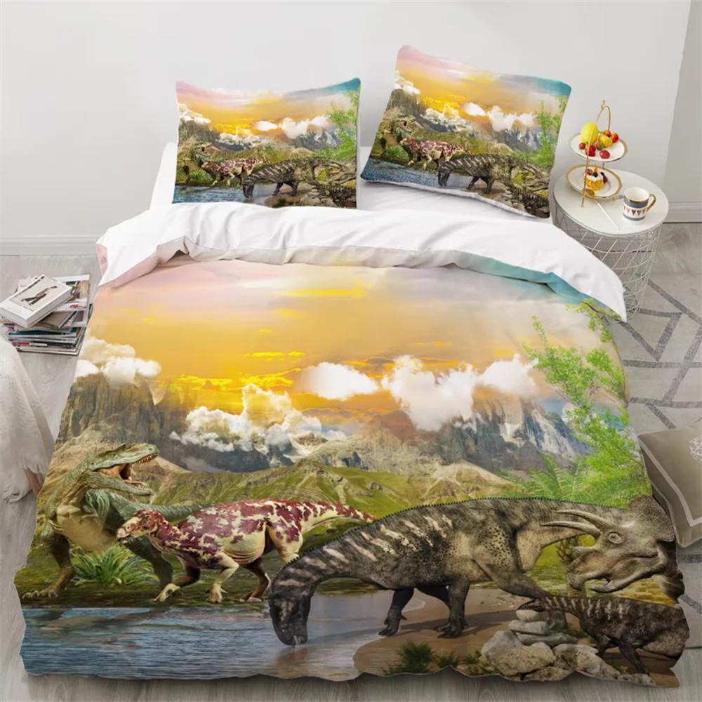 3D Dinosaur Printed Duvet Cover King Twin Queen Double Size Kit UltraFine Fiber Pillowcase New  Bedspread
