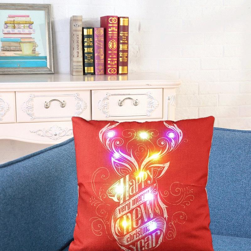 Elegant Cotton Linen Pillow Cover With Led Lights For Charming Christmas Decor