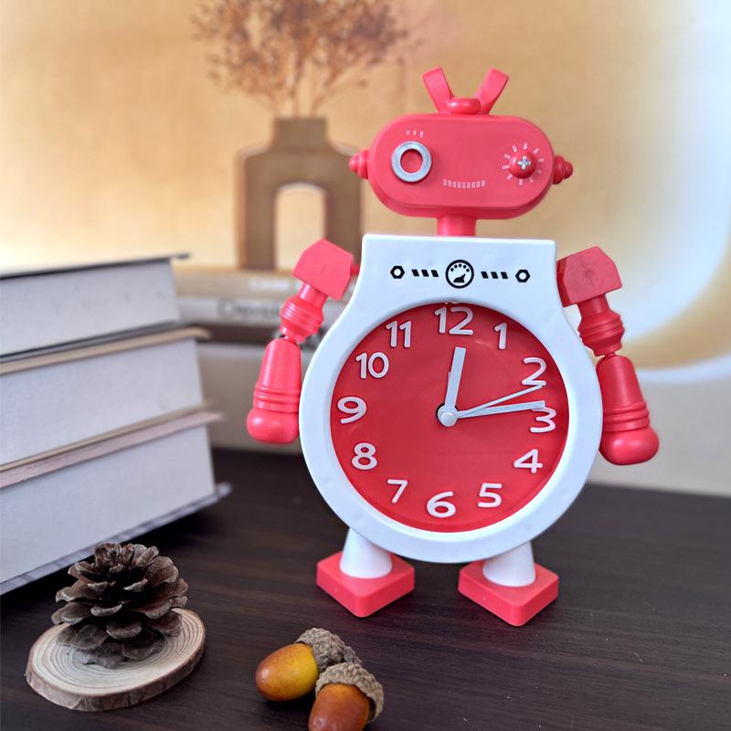 R1622 Cartoon Couple Robot Alarm Clock - Silent Movement, Battery-Operated for Student Bedrooms